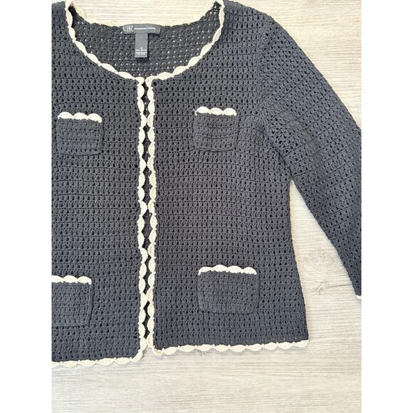 Vintage Y2K Crochet Cropped Cardigan Sweater M Old Money Preppy Office Siren - Picture 7 of 10